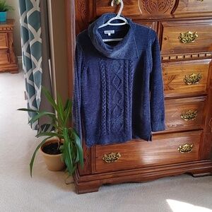 Women's Northern Reflections Split Cowl Neck Rich Blue Chenille Sweater